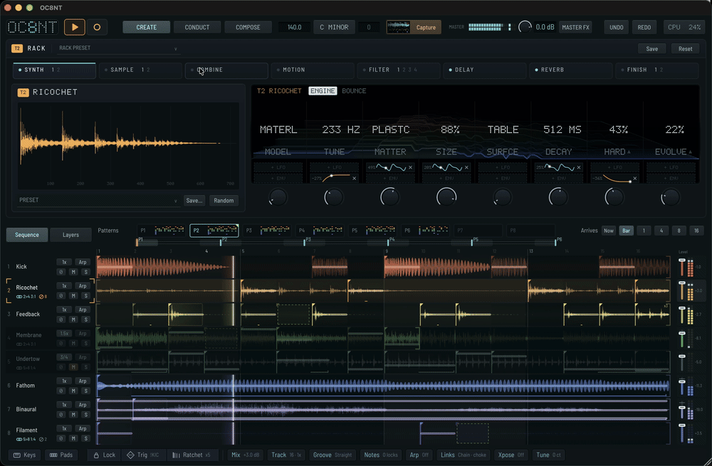 OC8NT's CREATE view playing a pattern